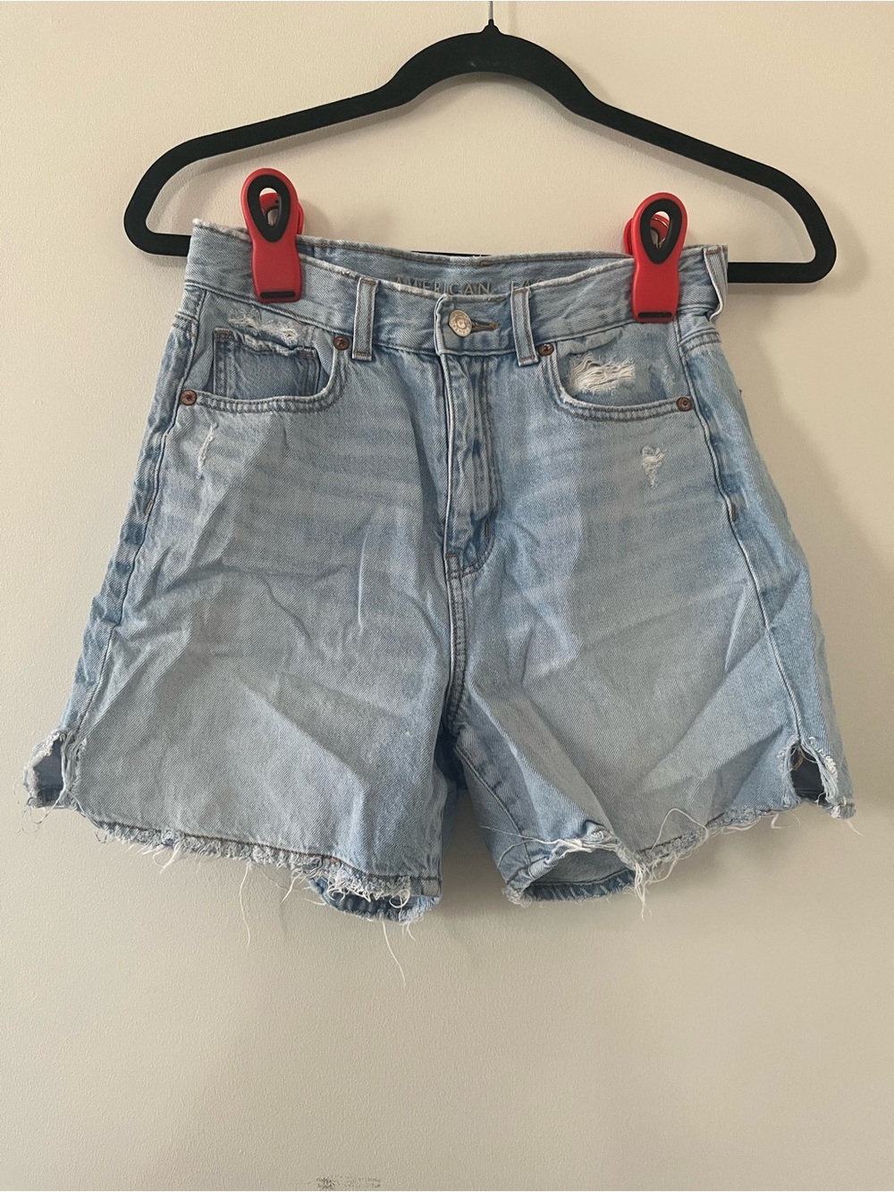 American Eagle Highest Rise Baggy Denim Shorts 0 Light Wash Distressed Casual